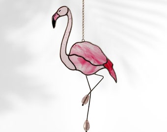 Berry-Pink Flamingo Stained Glass Window Hanging. Beach House Decor and Unique Birthday Gift for Mom's Special Occasion.