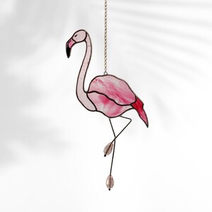 Berry-Pink Flamingo Stained Glass Window Hanging. Beach House Decor and Unique Birthday Gift for Mom's Special Occasion.