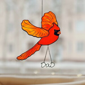 Personalized Red Bird Cardinal Suncatcher. Stained Glass Red Cardinal Window Hangings.