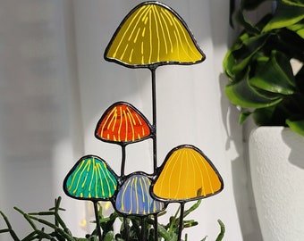 Cottagecore Stain Glass Mushrooms Garden Stake. Beautiful Decorative Piece for Home and Garden. Ideal Housewarming Gift for Mushroom Lovers