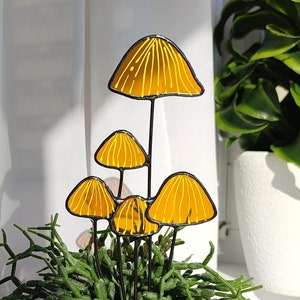 Brown Mushroom Stained Glass Plant Stake.