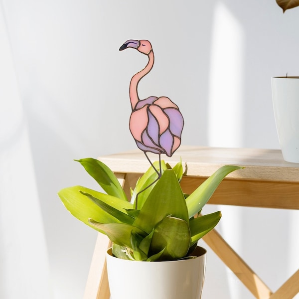 Stained glass Pink Flamingo Plant Stake. Stained glass Garden stakes Flamingo. Unique Gift for Mom's Special Occasion. Plant Lover Gift