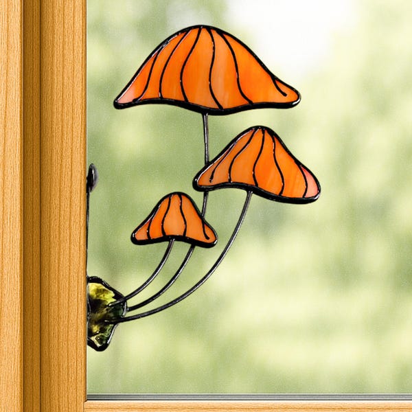 Atrapasueños de setas naranjas de vidrieras – Regalo para mamá, decoración de ventana estilo cottagecore