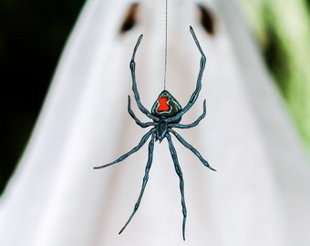 Spider Suncatcher Window Hanging. Stunning Black Widow Stained Glass. Birthday Gift for Friend and Spider Lover.