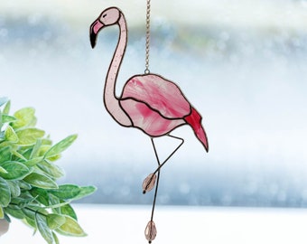 Suncatcher Berry-Pink Flamingo Stained Glass. Window Hangings with Flamingo. Unique Gift for Mom's Special Occasion