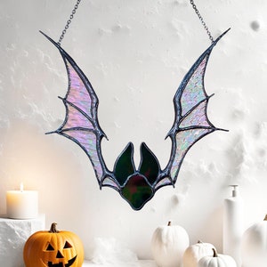 Stained Glass Bat Suncatcher. Gothic Halloween Decor with Wings. Unique Spooky Window Decoration. Perfect Halloween Bat Gift for Friends