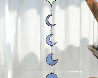 Moon Phases Suncatcher Unique Father&#39;s Day Gift. Stained Glass Lunar Decor for Window. Astrology Gift for Dad. Celestial Glass Decor