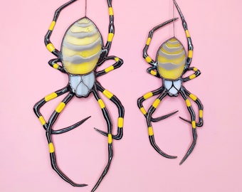 Yellow Garden Spider Stained Glass. A Delightful Accent for Your Windows! The Perfect Gift for Any Spider Lover