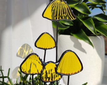 Stained Glass Mushroom Garden Stake Decor. Unique Decor Plant Stake for Flower Pots. Last Minute Gift for Friends who Love Plants!