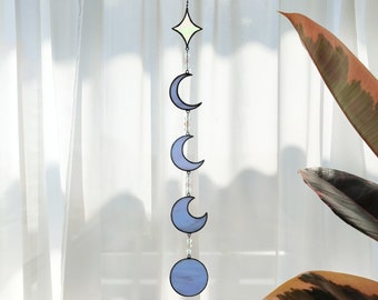 Handmade Stained Glass Celestial Moon Phases Wall Art. Lunar Phases Decor. Unique Birthday Gift for Moon Lovers