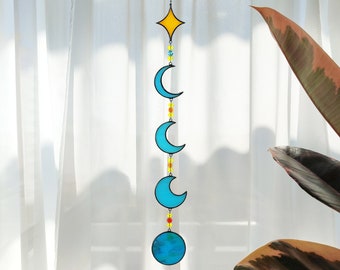 Moon Phases Stained Glass Crescent Moon and Star Suncatcher. Celestial Home Decor. Ideal Birthday Gift for Friend