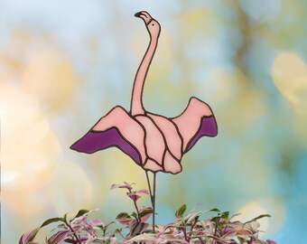 Stained glass Pink Flamingo Plant Stake. Stained glass Garden stakes Flamingo. Unique Gift for Mom's Special Occasion. Plant Lover Gift