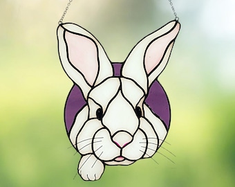 Stained Glass White Rabbit Suncatcher. Handmade Bunny Hanging Window Decor for Home. Perfect Easter Gift for Mom or Sister