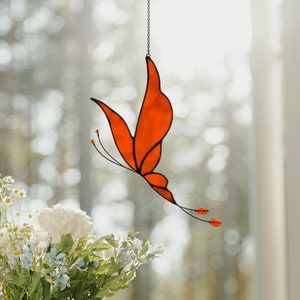 Butterfly Suncatcher. Handmade Stained Glass Art Window Decor. Beautiful Red Butterfly