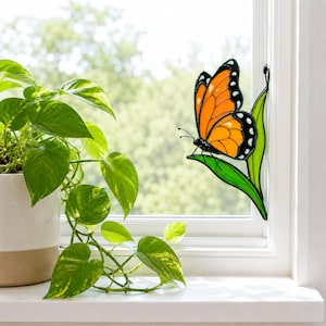 Monarch butterfly stained glass suncatcher. Whimsical christmas gift. Handmade butterfly window hanging, gift for mom, modern home decor