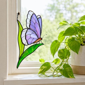 Purple butterfly stained glass suncatcher. Whimsical christmas gift. Handmade butterfly window hanging, gift for mom, modern home decor