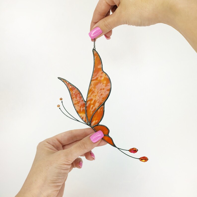 Butterfly Suncatcher. Handmade Stained Glass Art Window Decor. Beautiful Red Butterfly