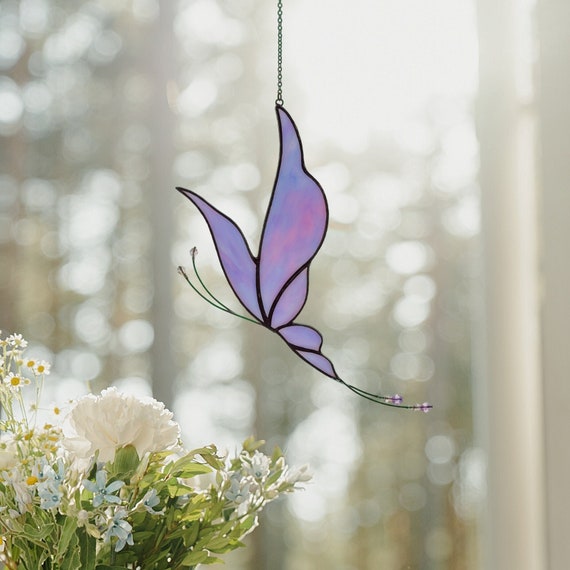 Butterfly Suncatcher. Handmade Stained Glass Art Window Decor. Beautiful Purple Butterfly Suncatcher for Mother's Gift. Perfect Gift for Her