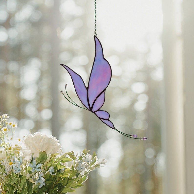 Butterfly Suncatcher. Handmade Stained Glass Art Window Decor. Beautiful Purple Butterfly