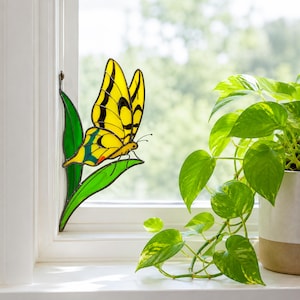 Swallowtail butterfly stained glass suncatcher. Whimsical christmas gift. Handmade butterfly window hanging, gift for mom, modern home decor