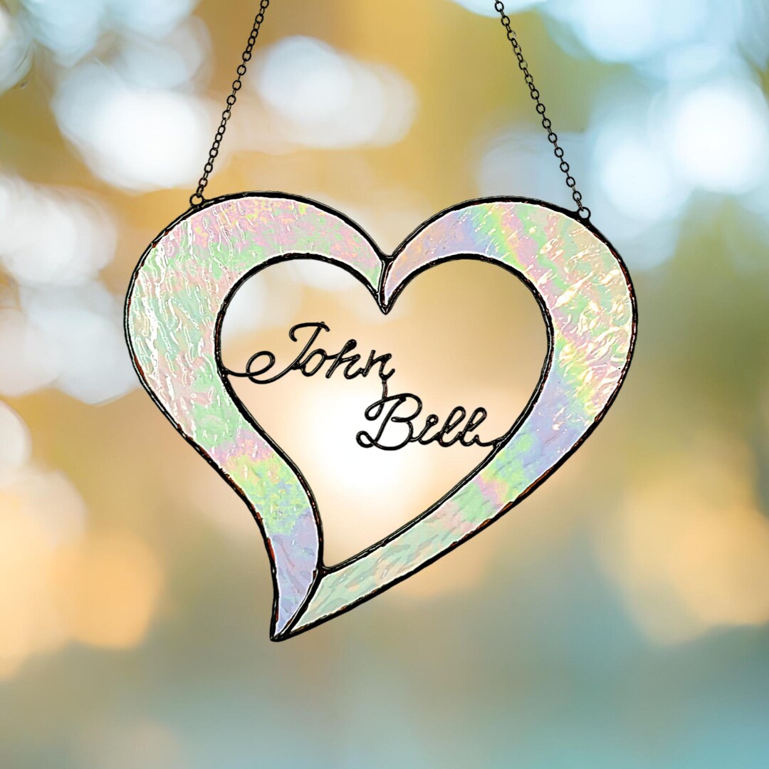 Personalized Stained Glass Heart Suncatcher With Lovers' Names Made of