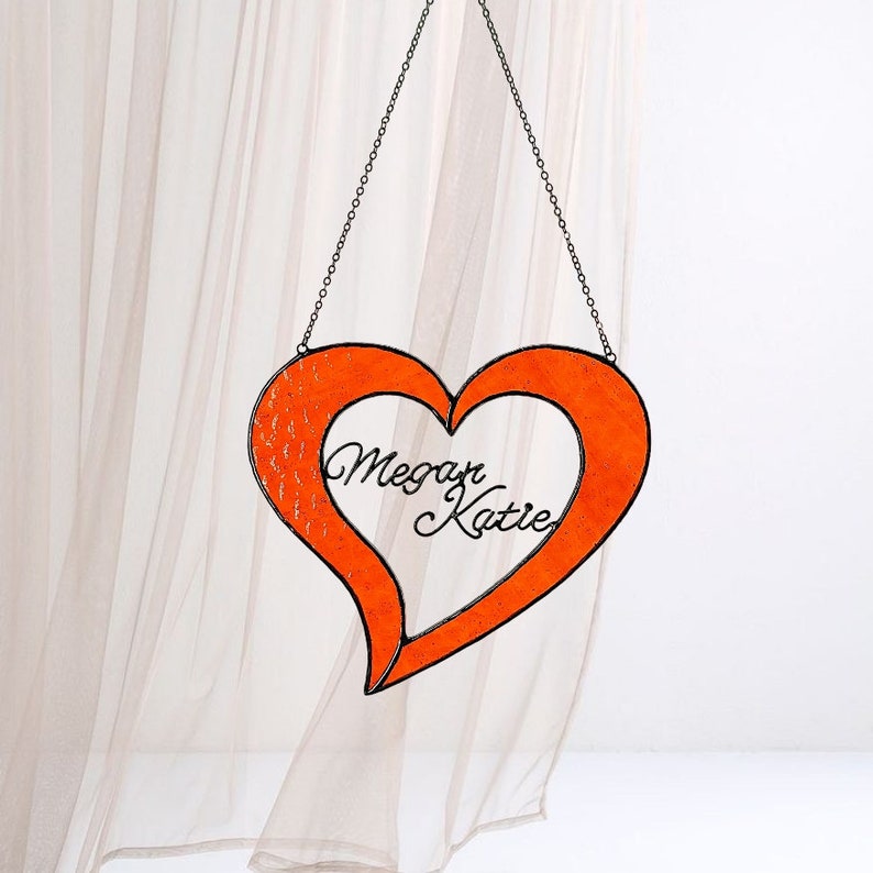 Personalized Stained Glass Heart Suncatcher With Lovers' Names Made of