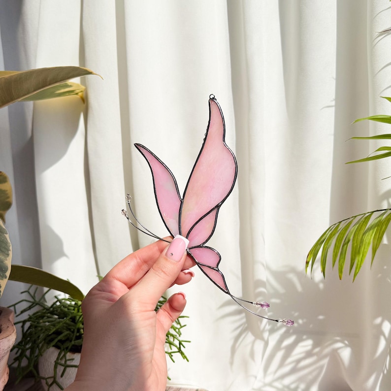 Butterfly Suncatcher. Handmade Stained Glass Art Window Decor. Beautiful Pink Butterfly