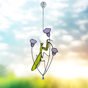 Handmade Stained Glass Praying Mantis Garden Plant Stakes. Unique Bug Lover Gift. Whimsical Home and Garden Decor for Nature Lovers