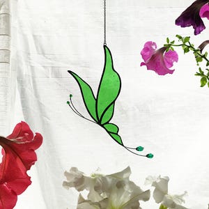 Butterfly Suncatcher. Handmade Stained Glass Art Window Decor. Beautiful Green Butterfly