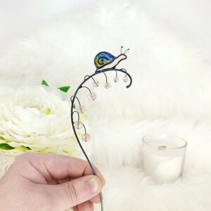 Lily of the Valley Berries with Snail. Stunning Stained Glass Plant Stake for Garden Decor.