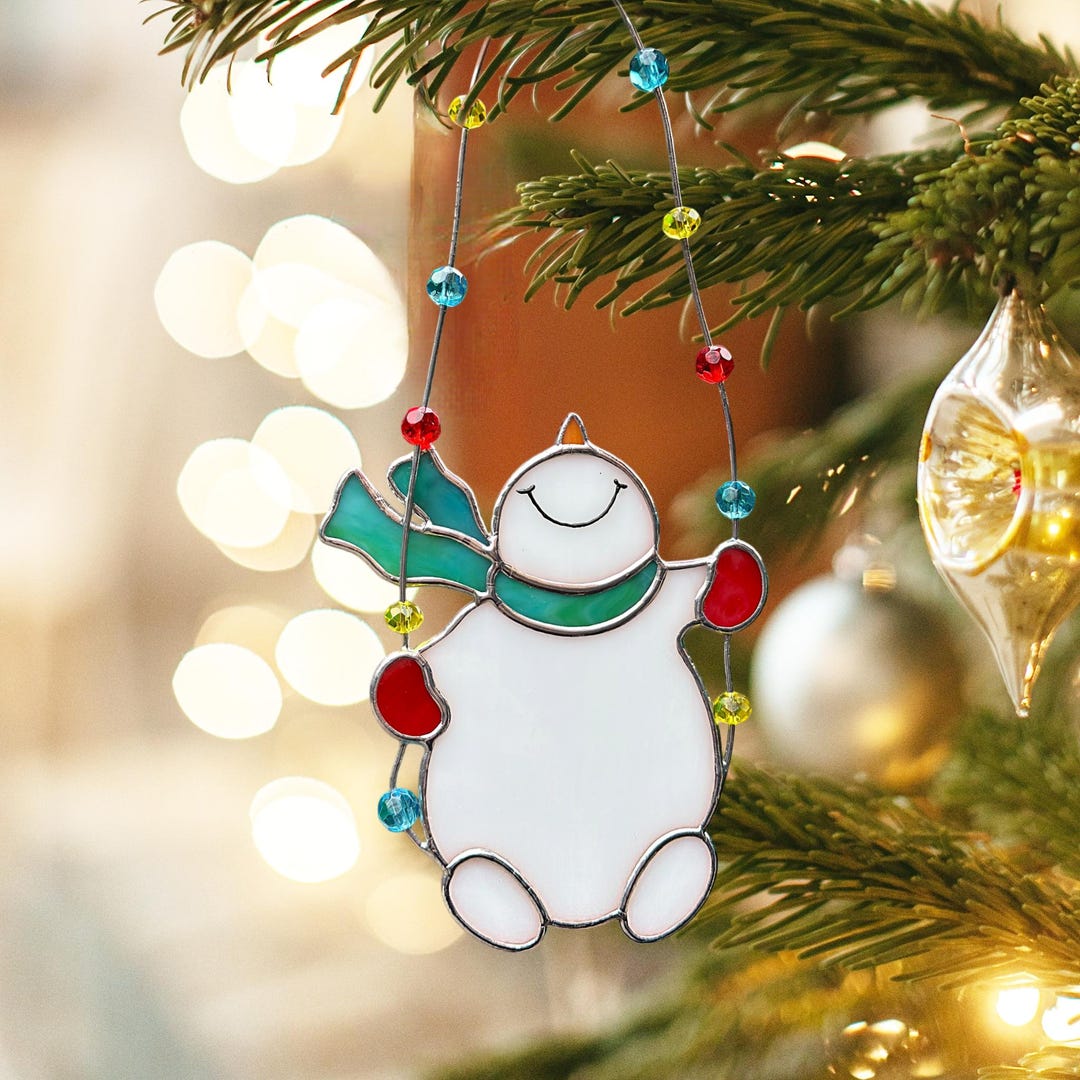 Handmade Stained Glass Snowman Christmas Ornament – Unique Holiday Tree ...