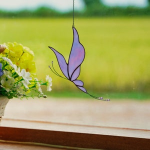 Butterfly Suncatcher. Handmade Stained Glass Art Window Decor. Beautiful Purple Butterfly