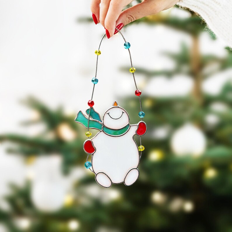 Stained Glass Snowman Christmas Tree Ornament. Festive Holiday ...