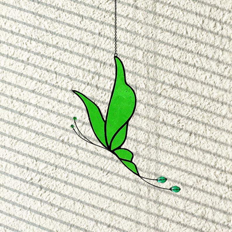 Butterfly Suncatcher. Handmade Stained Glass Art Window Decor. Beautiful Green Butterfly