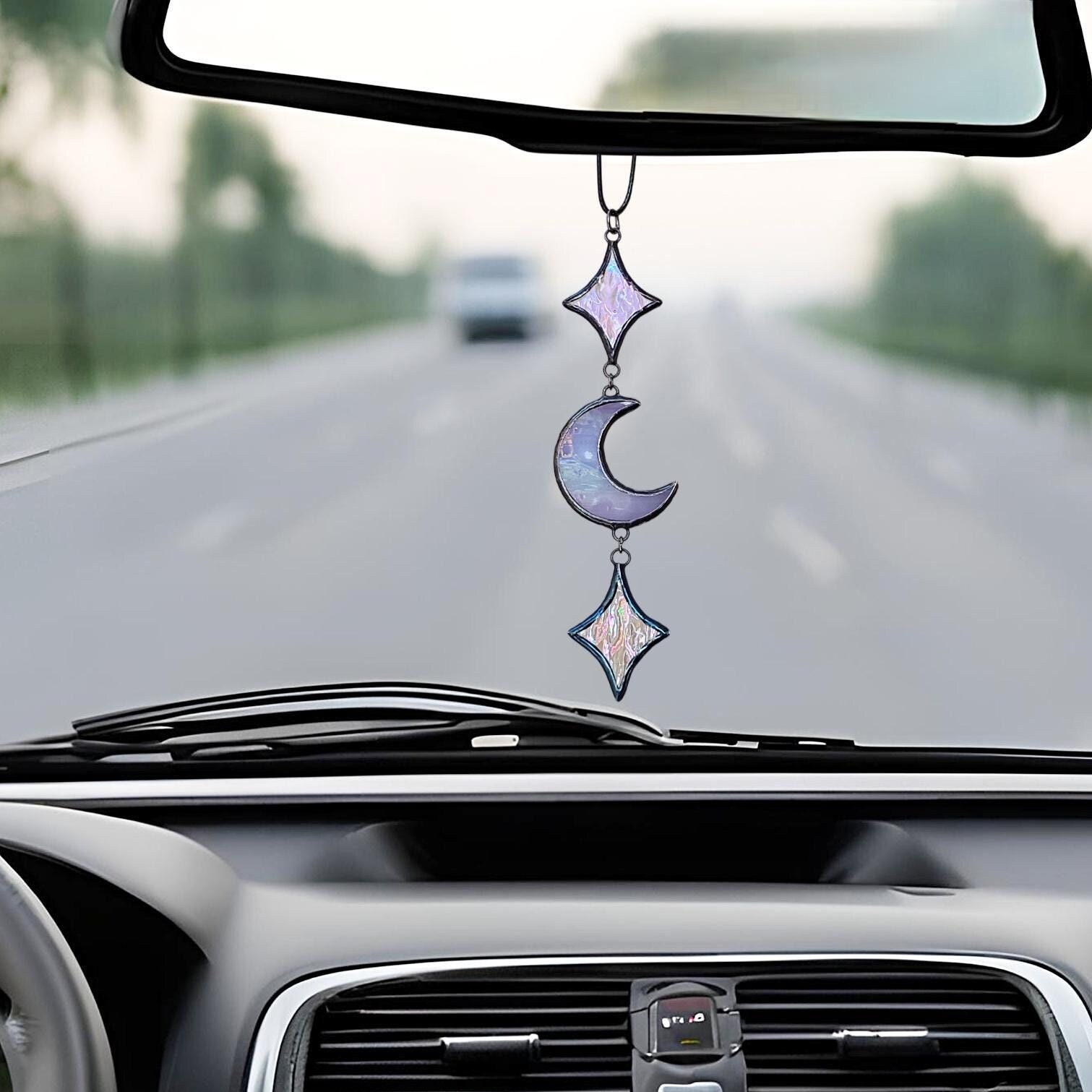 Stained Glass Car Witch Decor. Unique Moon Phases Charm for Your Car. Perfect Witchy Gift for Spiritual Souls and Lunar Lovers.
