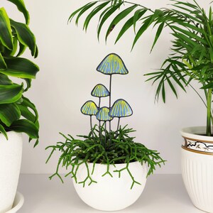 Stained Glass Blue Mushroom for Flower Pot Decor.