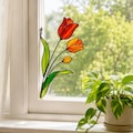 Stained Glass Tulip Corner Suncatcher. Birthday Gift for Her, Handmade Floral Window Decor, Cottagecore Home Decor product logo