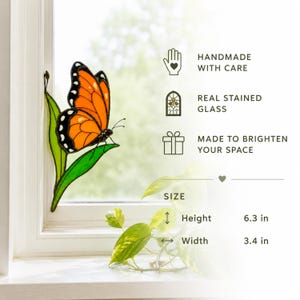 Monarch butterfly stained glass suncatcher. Whimsical christmas gift. Handmade butterfly window hanging, gift for mom, modern home decor