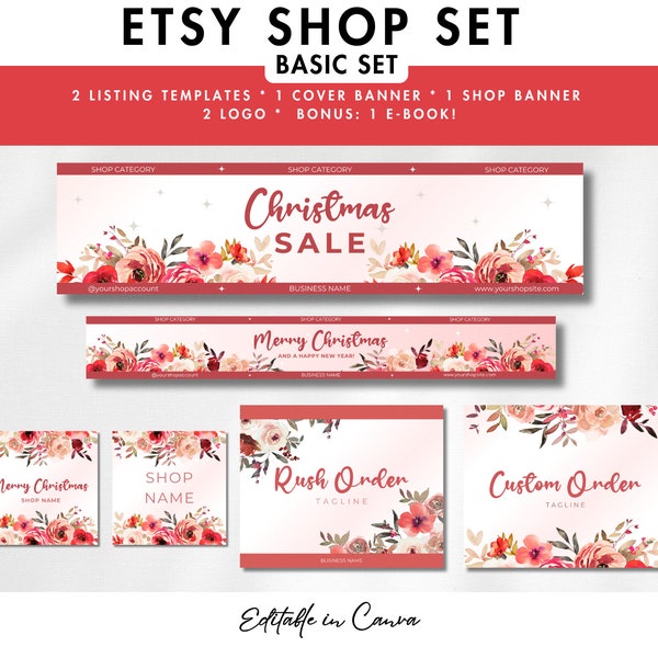 Etsy Shop Set for Christmas | Etsy Shop Kit | Shop Banner | Holiday Branding | Christmas Banner | Festive flair for Shops | Etsy Template