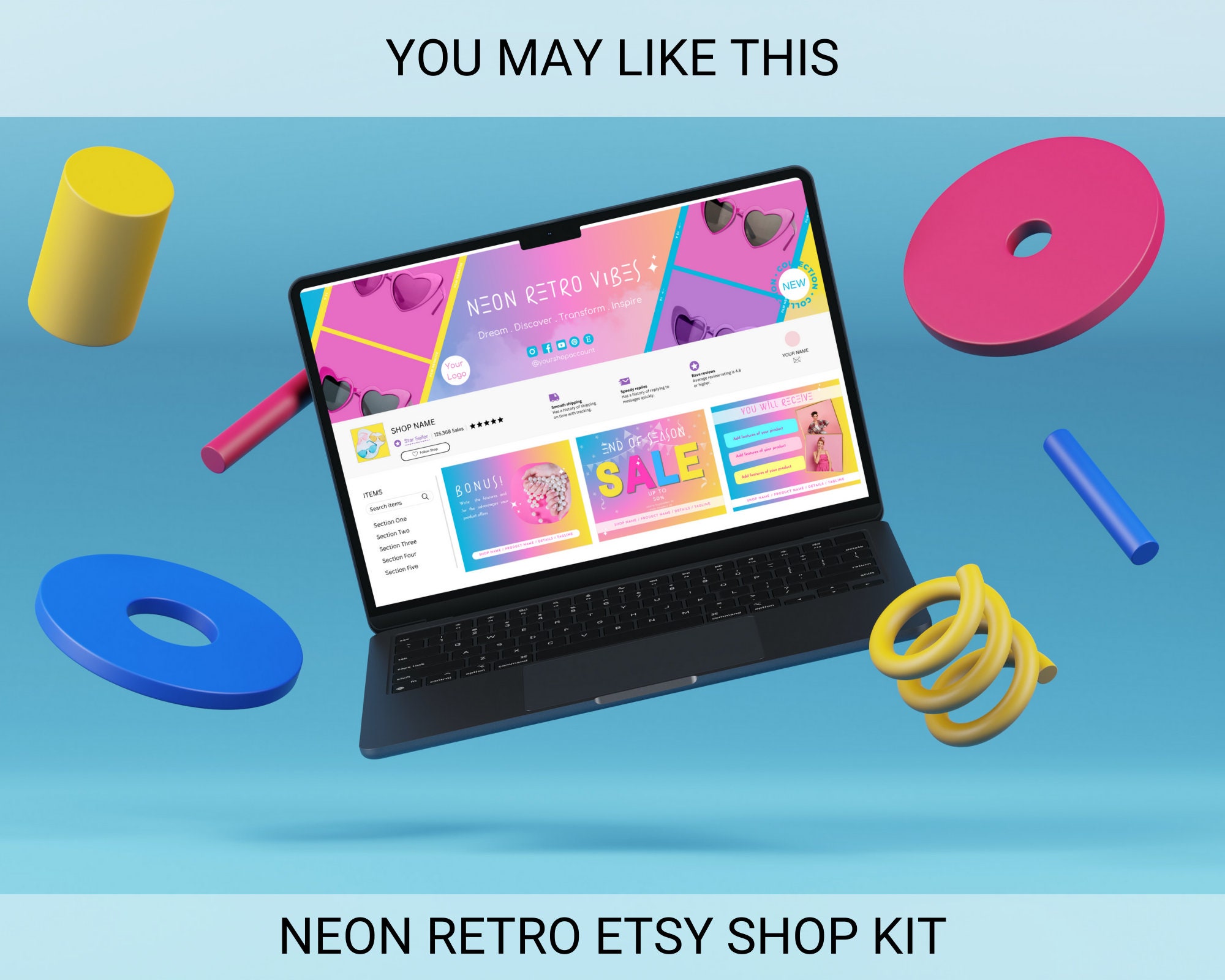 Etsy Shop Template Set Etsy Shop Bundle Colorful Etsy Branding Kit