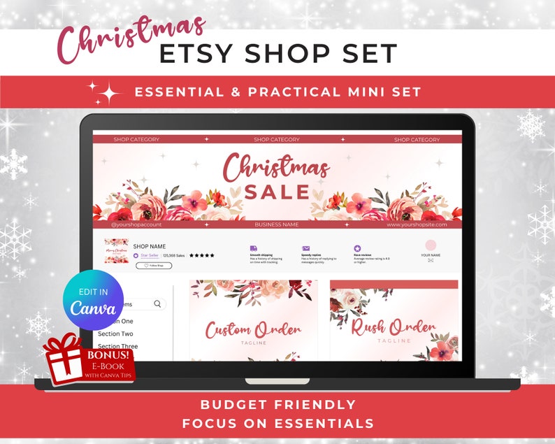 Etsy Shop Set for Christmas Etsy Shop Kit Shop Banner Holiday Branding