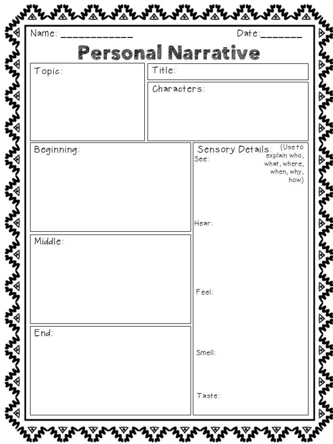 Writing Personal Narratives Graphic Organizer for Upper Elementary Etsy