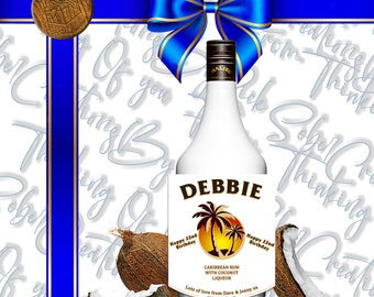 Personalised Malibu Rum Replica Bottle Label Happy Birthday Any Occasion Gift