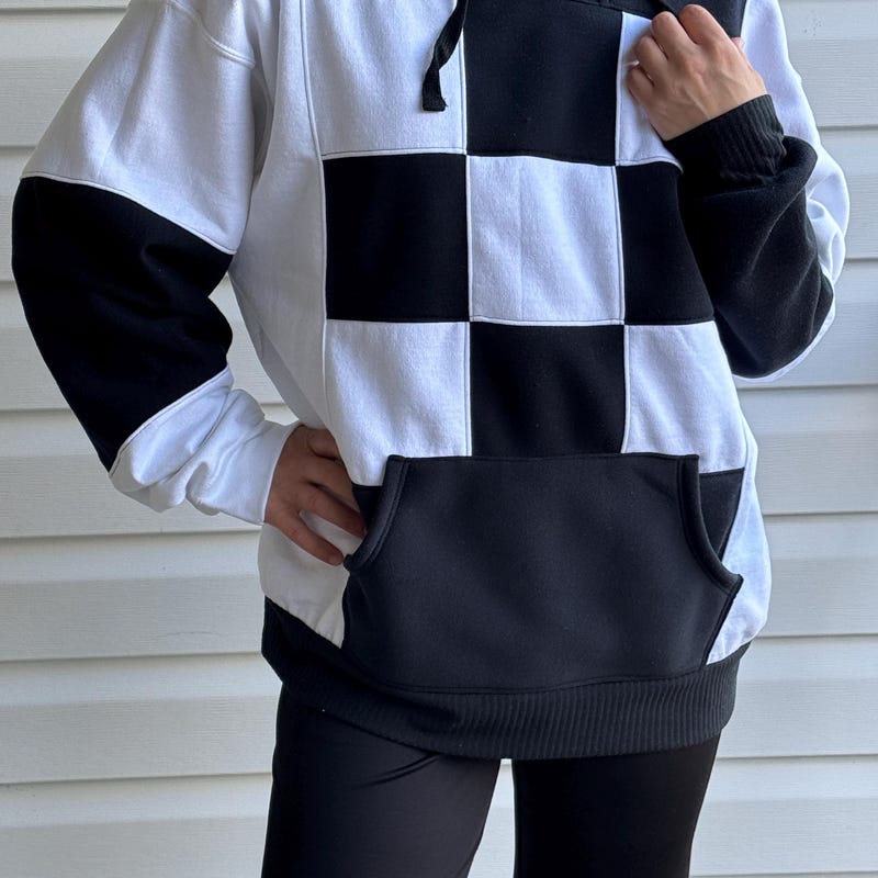 Checked Patchwork Casual Hoodie main image 0