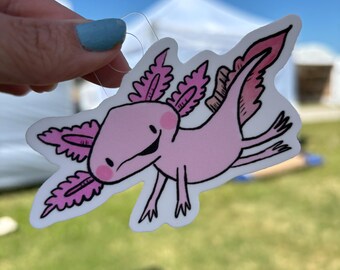 Happy Axolotl Vinyl Sticker: Laptop, Water Bottle Decal