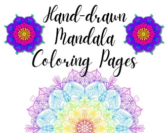 May include: A rainbow mandala coloring page with a detailed design. The mandala is surrounded by a border of hearts and swirls. The page is perfect for adults and children who enjoy coloring.