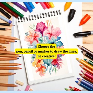 Reverse coloring pages, abstract floral art