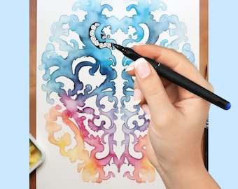 Páginas para colorear Mandala Magic Reverse: Diseños de simetría en acuarela (A4/Carta estadounidense)