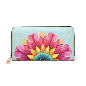 Cartera con cremallera: diseño de mandala con flores de colores