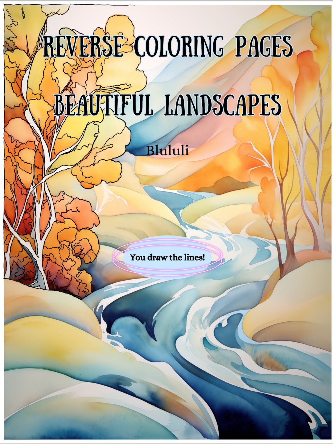 Reverse Coloring Pages Watercolor Landscapes, 34 Designs for Creative